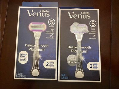 Gillette Venus Deluxe Smooth Platinum 5-Blade Razor with Metal Handle Lot of 2