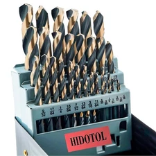 Drill Bit Set 29Pcs, 135 Degree Tip High Speed Steel with Black and Gold Fini...