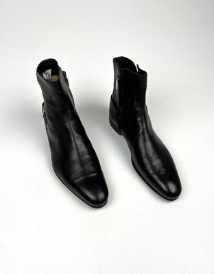 GUCCI Boots Ankle Leather Shoes Side Zip Straps Black Mens Size EU 40.5/US 7-7.5