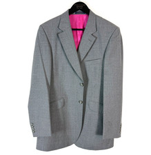 Crombie 1805 Suit Men 40L W34 Grey Super 120s Wool 2 Piece Formal Smart Business