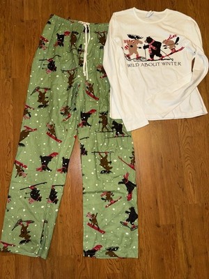 Hatley Women s Two Piece Pajama Set Winter Skiing Animals MD Two Piece