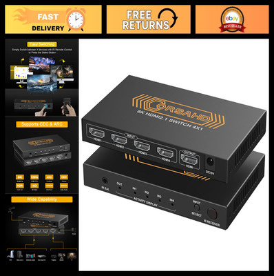4x1 HDMI 2.1 Switcher 8K@60Hz, 4K 120Hz, 48Gbps, ARC, VRR, CEC, IR Remote, for T
