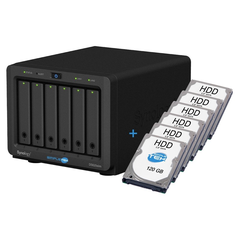 Synology Ds620slim 6-bay 2.5" + 6x HDD 120GB 2GB RAM LAN GBE Ultra Compact_