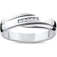 Mens Cut Diamond Wedding Ring 1/6cttw 10K White Gold High Polished Channel Set