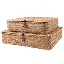 Lot de 2 paniers de rangement en osier avec couvercles pour étagères  En jonc...