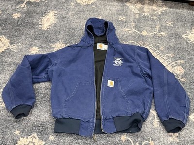 Vintage Carhartt Active Jacket Mens M Navy Hooded Full Zip Canvas JR102 90s USA