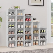 Uforic 24 PCS Stackable Plastic Shoe Storage Box,for Entryway Hallway, White