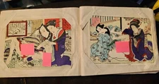 Antique 1800s Japanese Ukiyo-e Shunga Handmade Paper Book, 23 Woodprints RARE