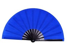 Large Folding Hand Rave Fan Popping Fans for Line Dancing, Big Clacking Blue