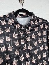 Funny Novelty Golf Polo Shirt Rock On Hand Boob Print Black Stretch Size L