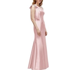 NWT Alfred Sung Bow One-Shoulder Satin Trumpet Gown Maxi Dress Ballet Pink 0