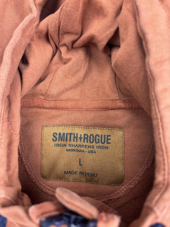 Smith + Rogue Sudadera con Capucha Para Hombre Grande Naranja Óxido Cuarto Cremallera Cordón Bolsillo Frontal Foto 3 de 4