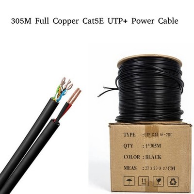 Cat5e Outdoor Kabel schwarz UTP 100% massiv KUPFER Netzwerk 305m Posten + Stromkabel