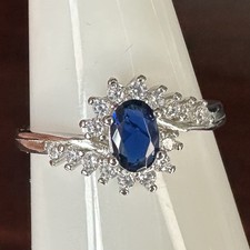 SP Ring- Simulated Dark Blue CZ- Size 8- .925 Solid Sterling Silver