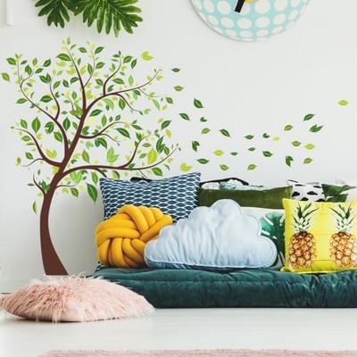 2 Pieces Tree Peel & Stick Wall Art - Large Leaf Stickers, Vinyl Green Tree
