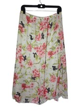 Sag Harbor Floral Pink Green Pull On Midi Skirt W Side Slit L Vintage