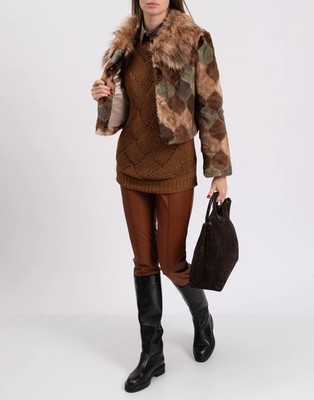 Women's UNREAL FUR Faux Fur Short Jacket Size XL Printed Lined Multicolour