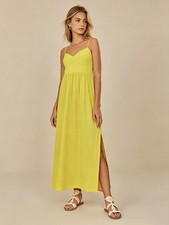 NWOT Farm Rio Linen Blend Yellow Sleeveless Midi Dress Size M