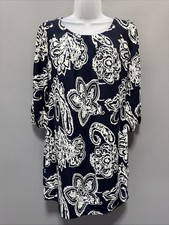 Pink Owl sz Small Lined Blue Paisley 3/4 sleeve boho pullover Babydoll dress