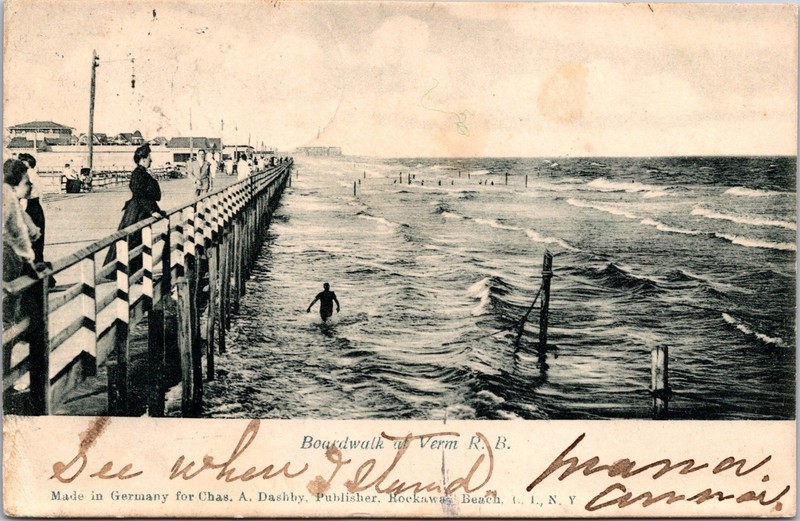 PC6704 NYC New York City Queens Rockaway Beach Boardwalk Scene Postcard