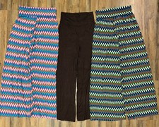 Lot 3 Pairs Palazzo Pants Size Medium Brown Colorful Chevron Flared Leg Stretchy