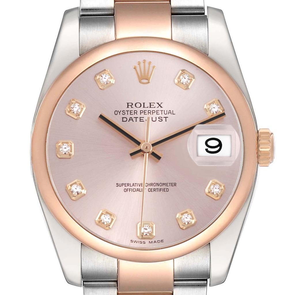 Rolex Datejust Steel Rose Gold Pink Diamond Dial Mens Watch 116201