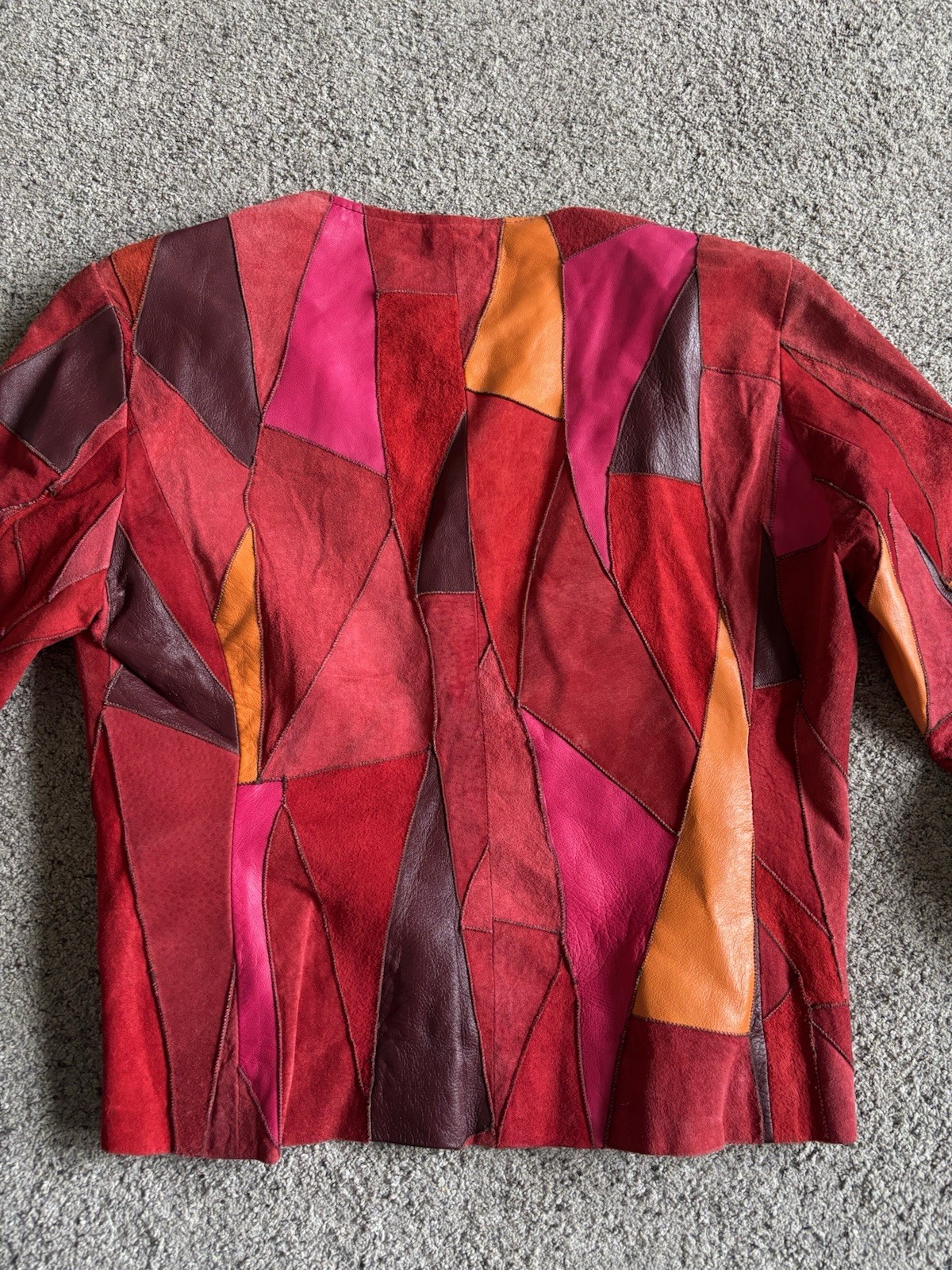 Vintage Cache Patchwork Leather Jacket Red Pink O… - image 5