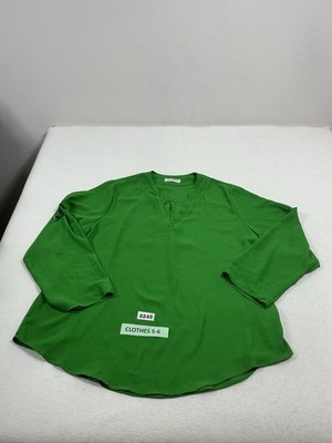 Womans Excellent Roswear Pullover Blouse XXL Green 3/4 Adjustable Sleeves