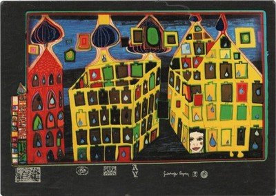 POSTCARD FRIEDENSREICH HUNDERTWASSER / IT HURTS TO WAIT WITH LOVE