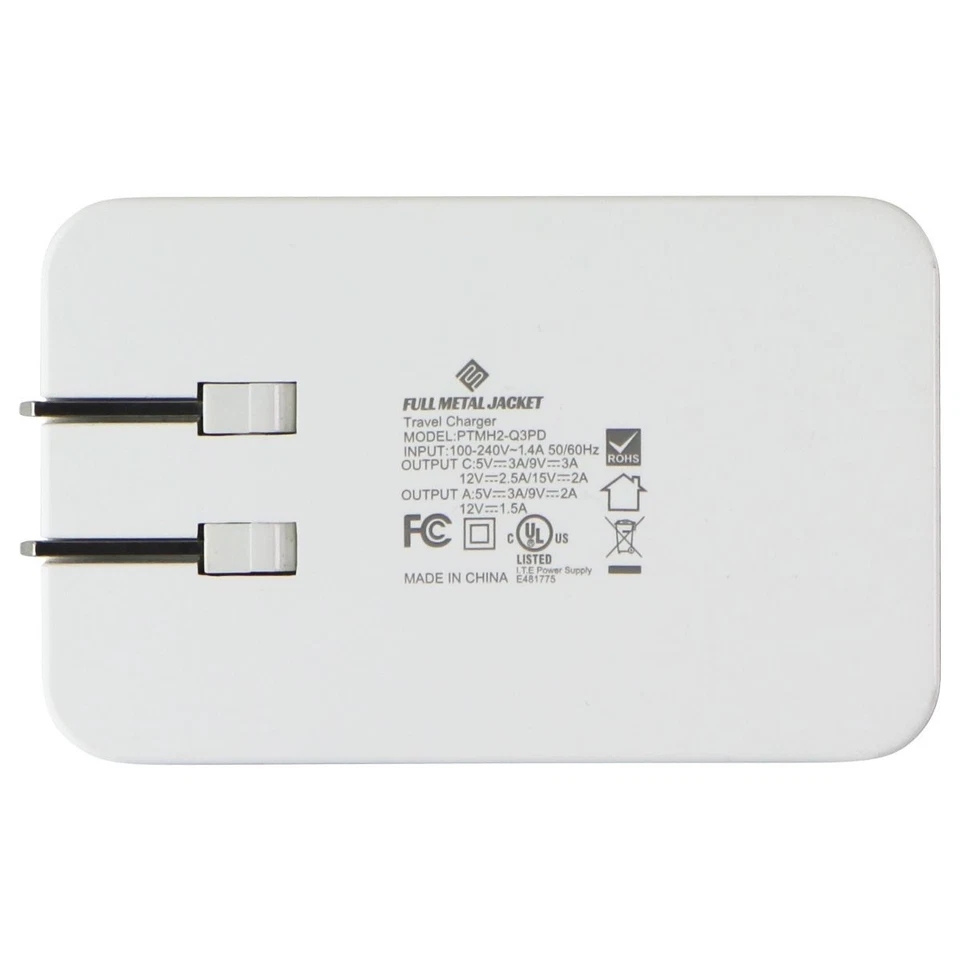 Qmadix Chaqueta Completa Metal Doble Puerto USB-C y USB-A 3.0 PD Adaptador de Carga - Blanco Foto 4 de 4