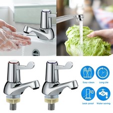 1 Pair Lever Basin Sink Taps Pillar Disabled 1/4 Turn Chrome Pair 1/2" Hot &Cold