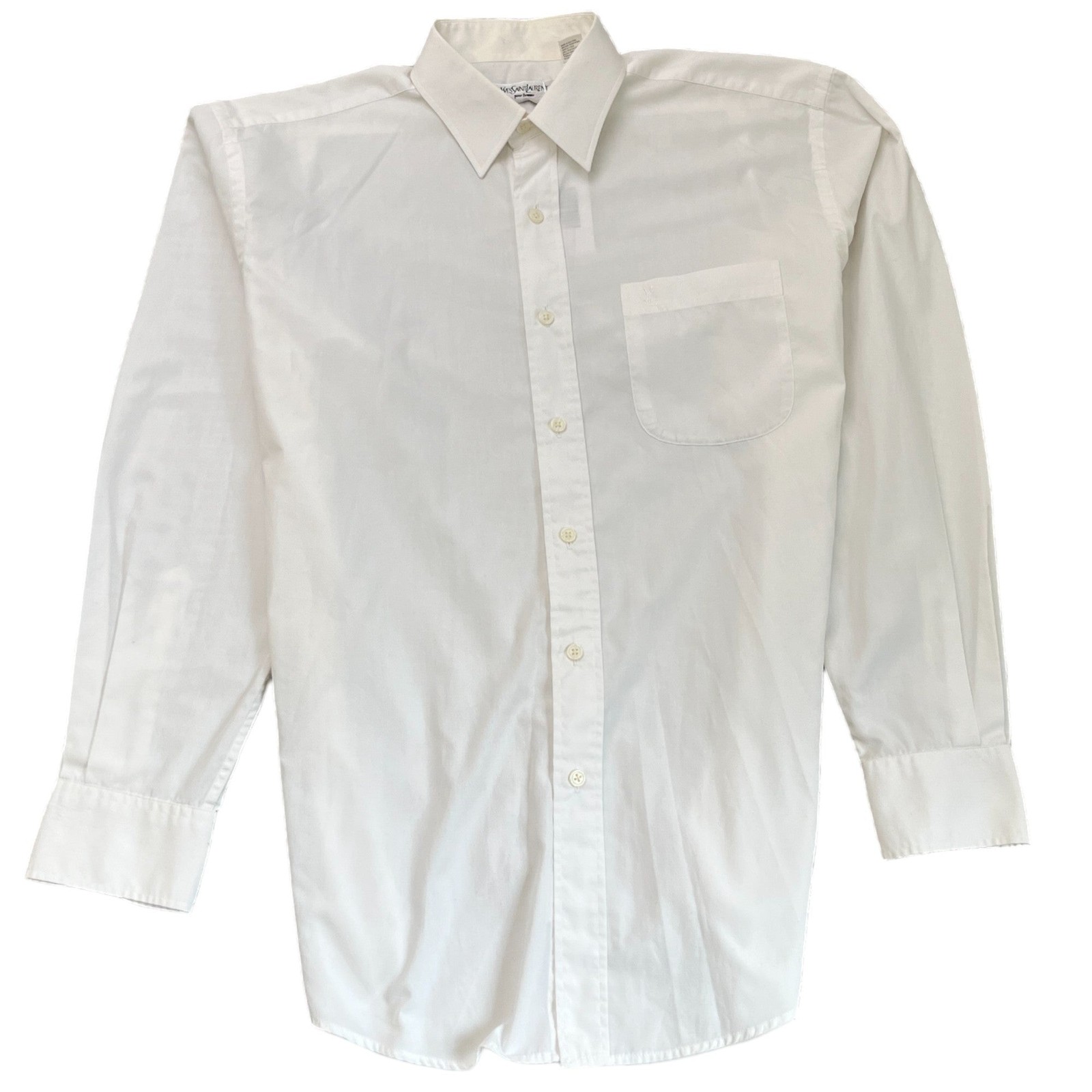 Saint Laurent Camicia Uomo Ricamata Logo Tasca Manica Lunga Bianca S