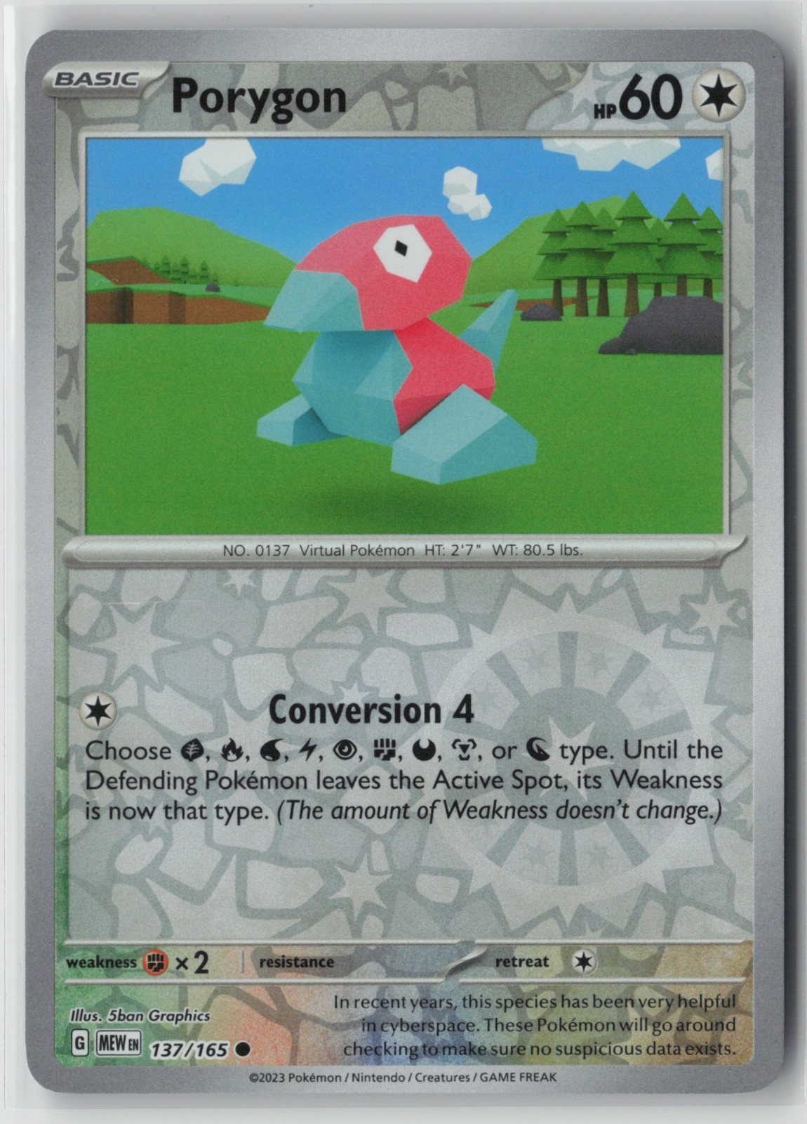 Porygon 137/165 Pokemon TCG Scarlet & Violet 151 Reverse Holo (Near Mint) NM1