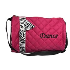 Dance Duffle Bag Girls Quilted Pink Black Zebra Pattern Ribbon