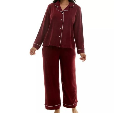 Roudelain Women's Waffle Knotch Pajamas 2pcs Set, Cabernet, MSRP $60 XL
