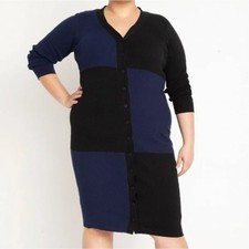 NWT Eloquii Colorblock Blue Black Cardigan Sweater Dress Womens Size 22/24 