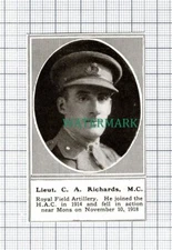C5898) Lieut C A Richards Royal Field Artillery WW1 - 1919 SMALL Clip