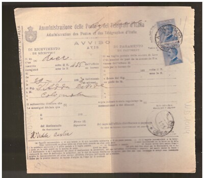 Italy Kingdom Tariff Receipt Notice 2x 25 c. Michetti 1923 WD1044 #