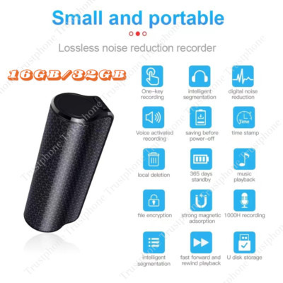 16GB 32GB Spy Magnetic Recording Device Voice Activated Mini Audio Recorder MP3