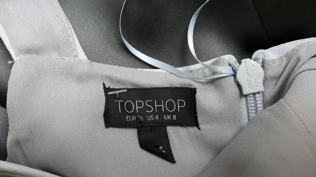 Robe Topshop 'Feature Bow Strappy' - Taille 8, Bleu Glace Pâle, 100% Polyester, Ligne A, Neuve Sans étiquettes