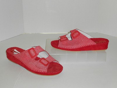red leather slides