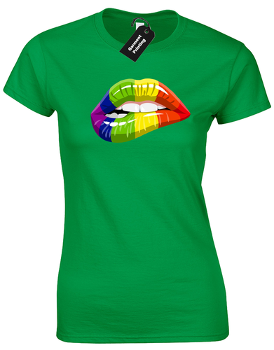 PRIDE LIPS LADIES T-SHIRT COOL LGBT GAY LESBIAN RAINBOW FESTIVAL EQUALITY (COL) - Picture 17 of 24
