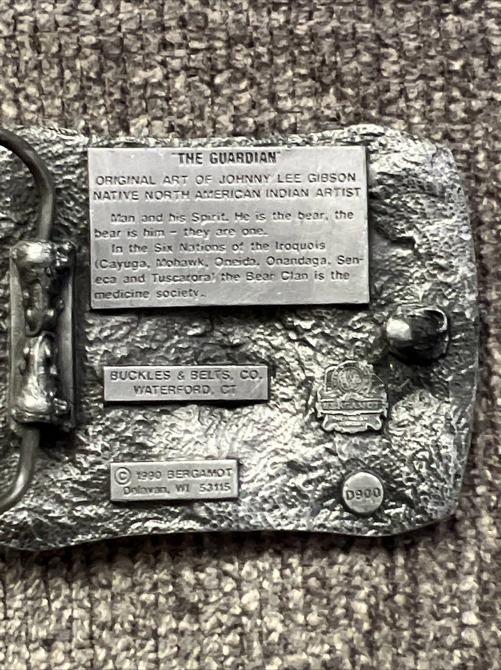 Hebilla de cinturón de bergamota "The Guardian Native American Art" EE. UU. Vintage 1990 D-900 Foto 3 de 3