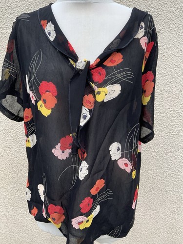 HOUSE OF FOXY VINTAGE 30’s CHIFFON CREPE SHAWL BLUSE POPPY 18 L