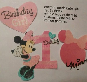 Custom Made Minnie Mouse 1st Birthday Girl Themed Fabric Iron On