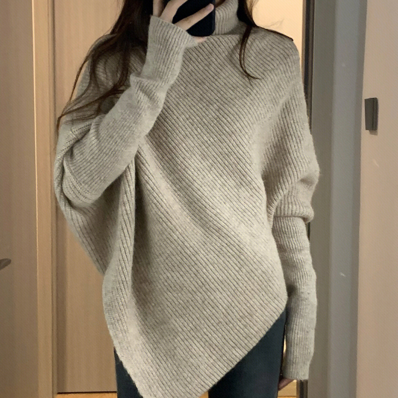 Ladies Irregular Jumper Knit Sweater Cape Pullover High Neck Warm