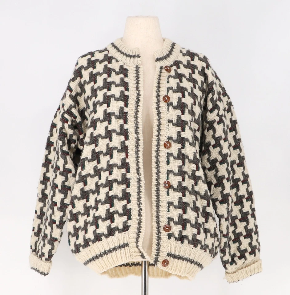 Cárdigan suéter marrón crema vintage para mujer tejido de canasta botón frontal Foto 3 de 4