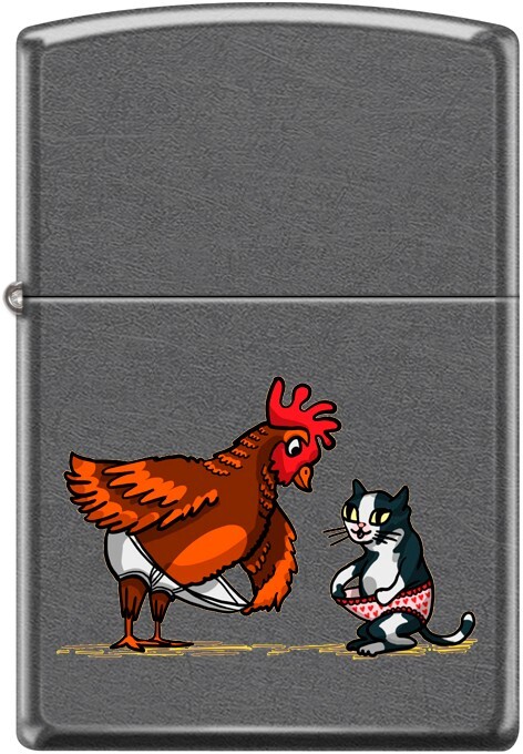 "In Your Shorts" Funny Rooster and Kitten Joke - Classic Gray Zippo Lighter