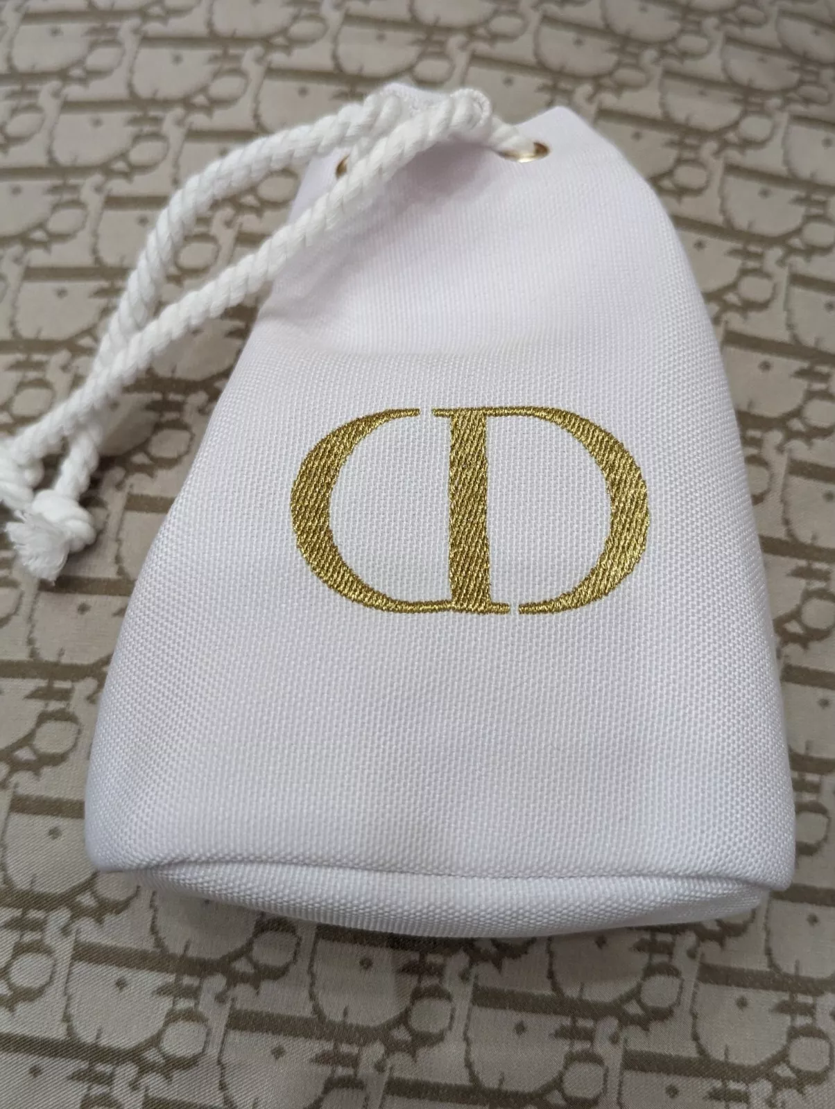 Sac à maquillage à cordon de sergé blanc Christian Dior logo CD ~ NEUF DANS 