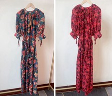 ULLA JOHNSON V Neck Midi Dress Floral Half Sleeve Dress for Women